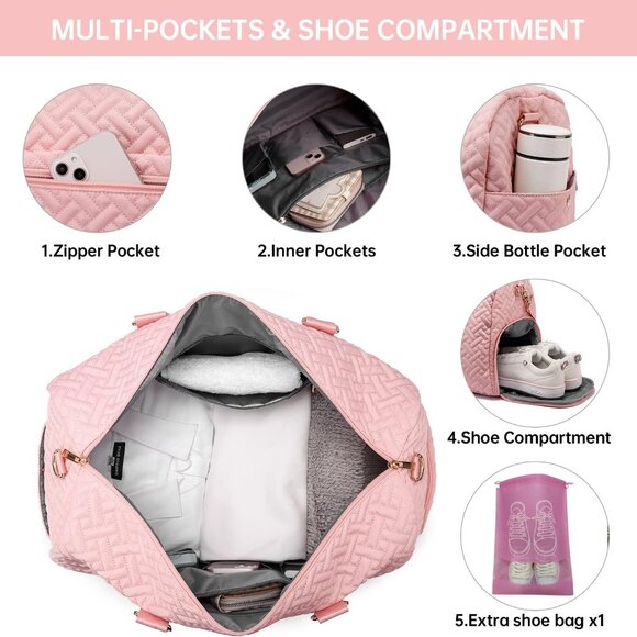 Duffle Bag for Travel, Weekender Bag with Shoe Compartment, Carry On Overnight B - Picture 4 of 6